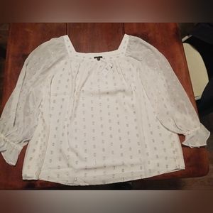 Talbots Clip Dot Popover Ivory 2XP Ruffle sleeve